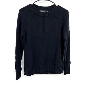 L Ralph Lauren Classic Black Cotton Blend Open Seam Long Sleeve Knit Sweater XS